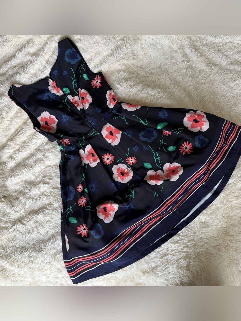 ModCloth - Blue Pink Flowers on Black Fit & Flare Dress with hidden POCKETS! - Picture 5 of 14